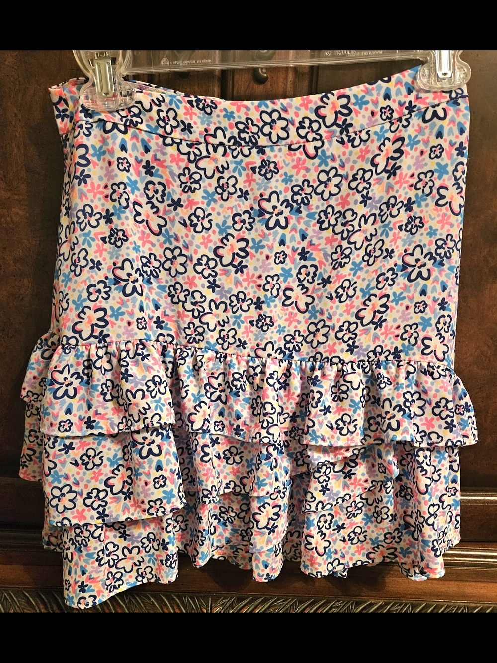 Lilly Pulitzer Pink, Blue & Navy Floral Ruffle Mini Skirt
